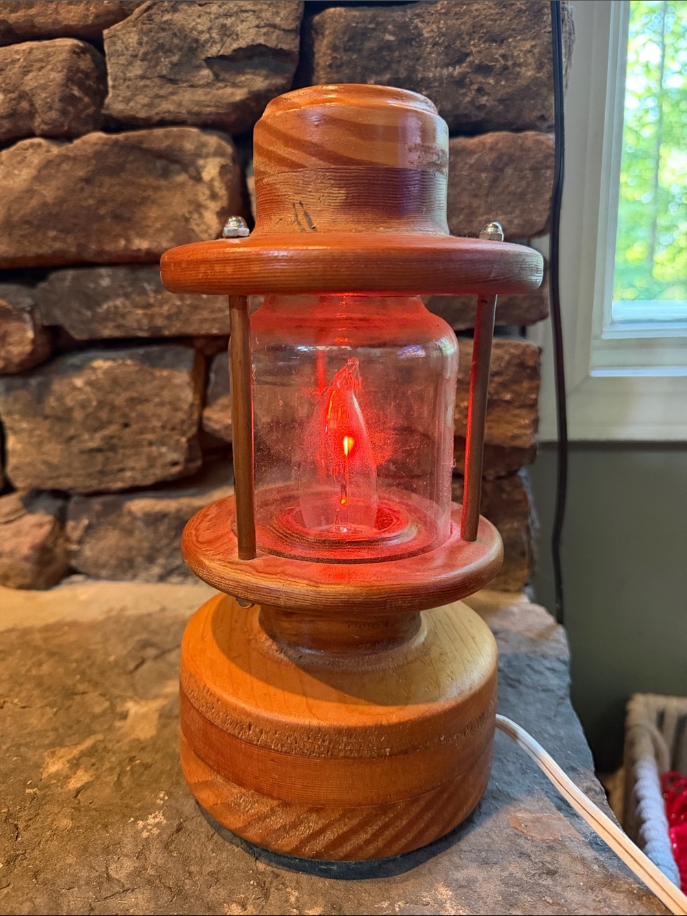 Vintage Wooden Lantern Table Accent Lamp - Natural Wood, Unbranded